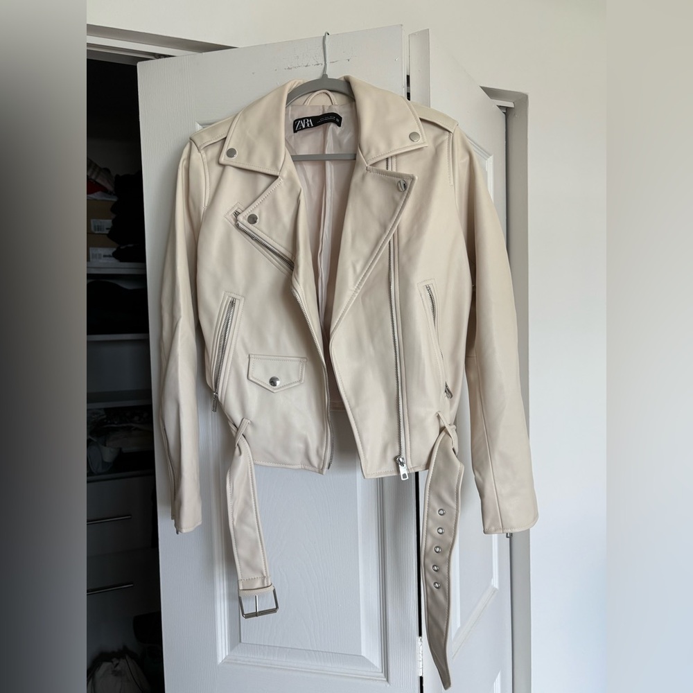 Zara Off-White Leather Jacket for Women